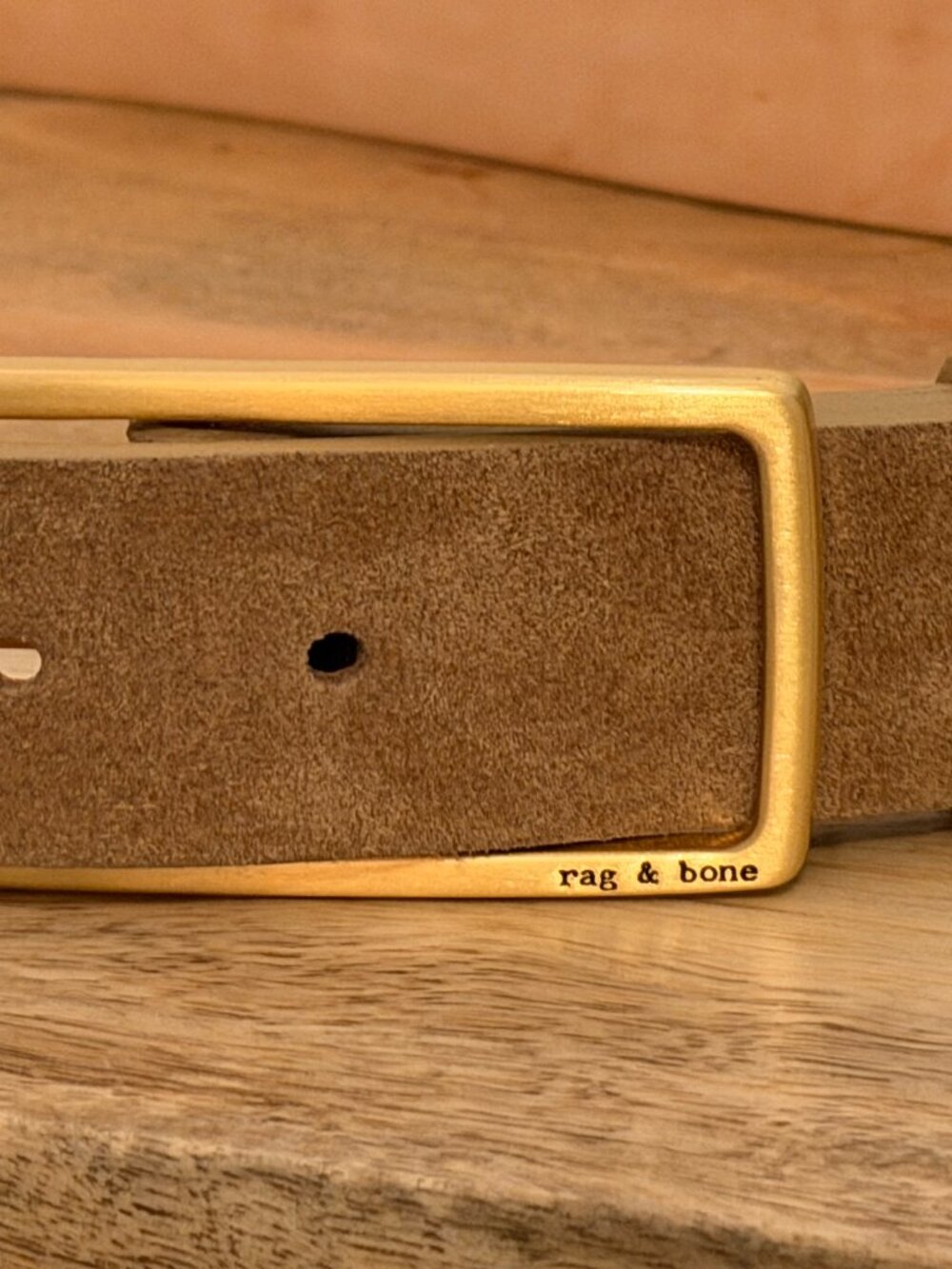 rag & bone Suede Rebound Belt Medium Brushed Gold Tone Buckle NWOT - Picture 16 of 16